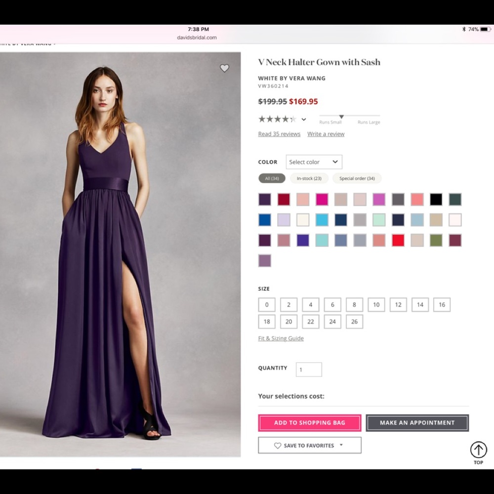 Vera Wang bridesmaid dress worn once.